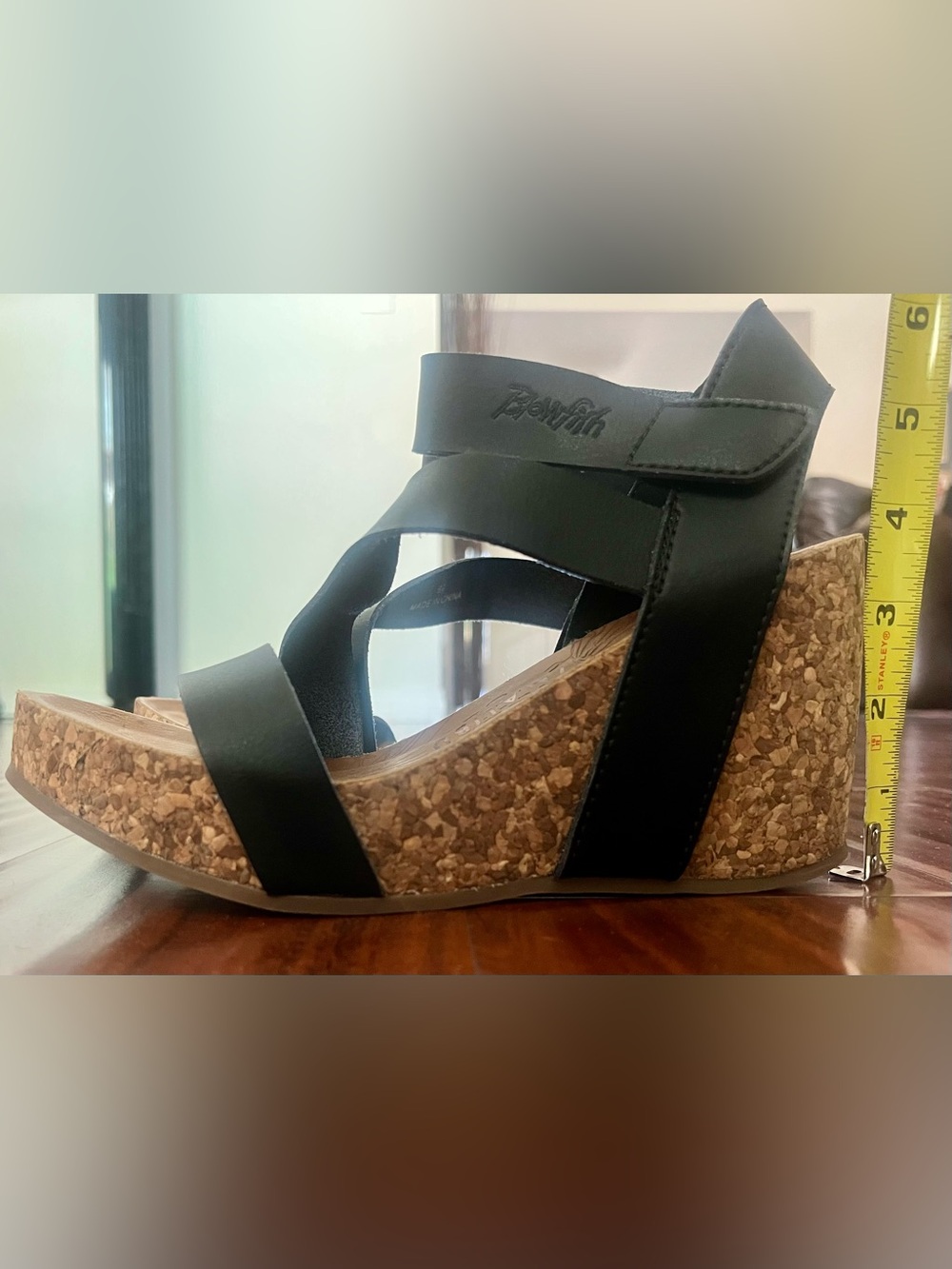 Blowfish Malibu Cork Wedge Sandals with Black Cross Straps - Picture 8 of 8
